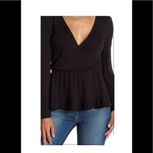 FREE PRESS ruffle wrap black top size XS